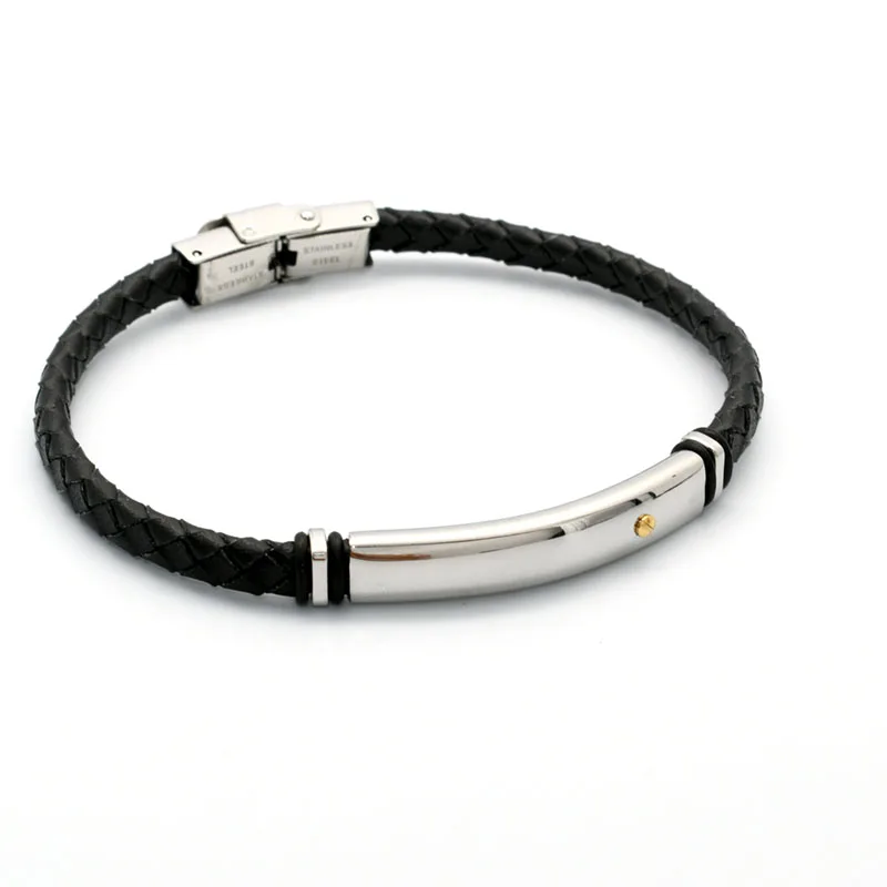 Sales Promotion Geunine Black Braided Leather Bracelet For Men Jewelry