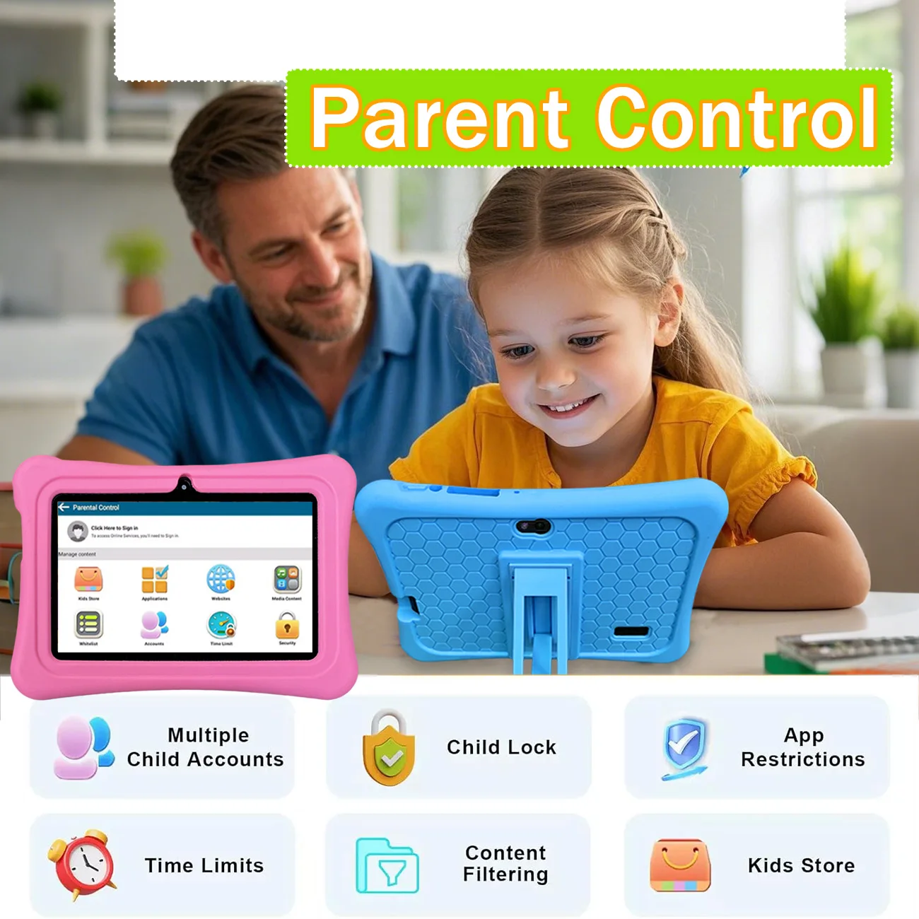 Tablet infantil Android de 7 polegadas com 12 câmeras duplas, projetado para meninos e meninas como aniversário divertido, presentes de Natal