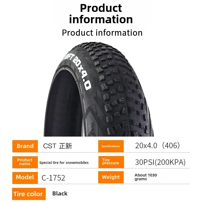 New 20 Inch Bicycle Tire 100-406 (20x4.0) Outer Inner Snow Beach Car 20X4.0 Tire Motorcycle Equipment Accessories