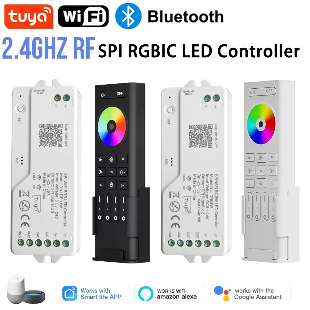 Tuya Wifi LED Controller SPI RGBWIC RGB RGBW Addressable Controller for WS2814 SK6812 FCOB LED Strip Light Work with Google Home