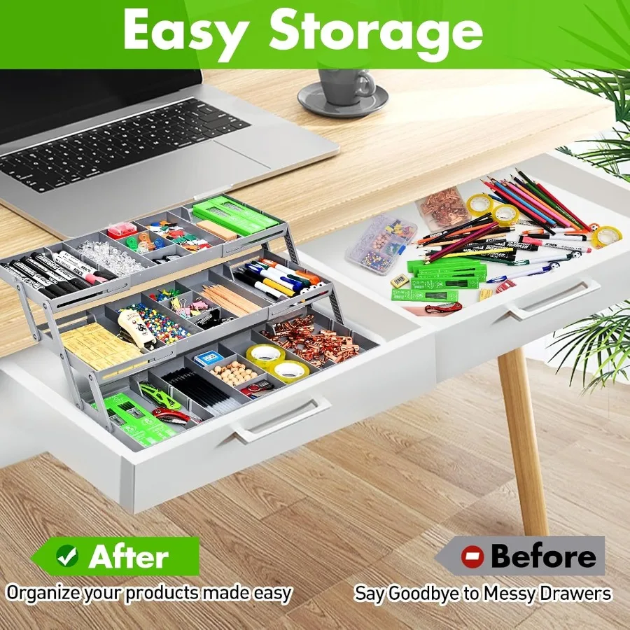 Organizer do szuflad z 3 poziomami, rozszerzalny organizer do szuflad, wielopoziomowy inteligentny organizer do szuflad na kosmetyki, biżuterię, do biurka, biura, do przechowywania.