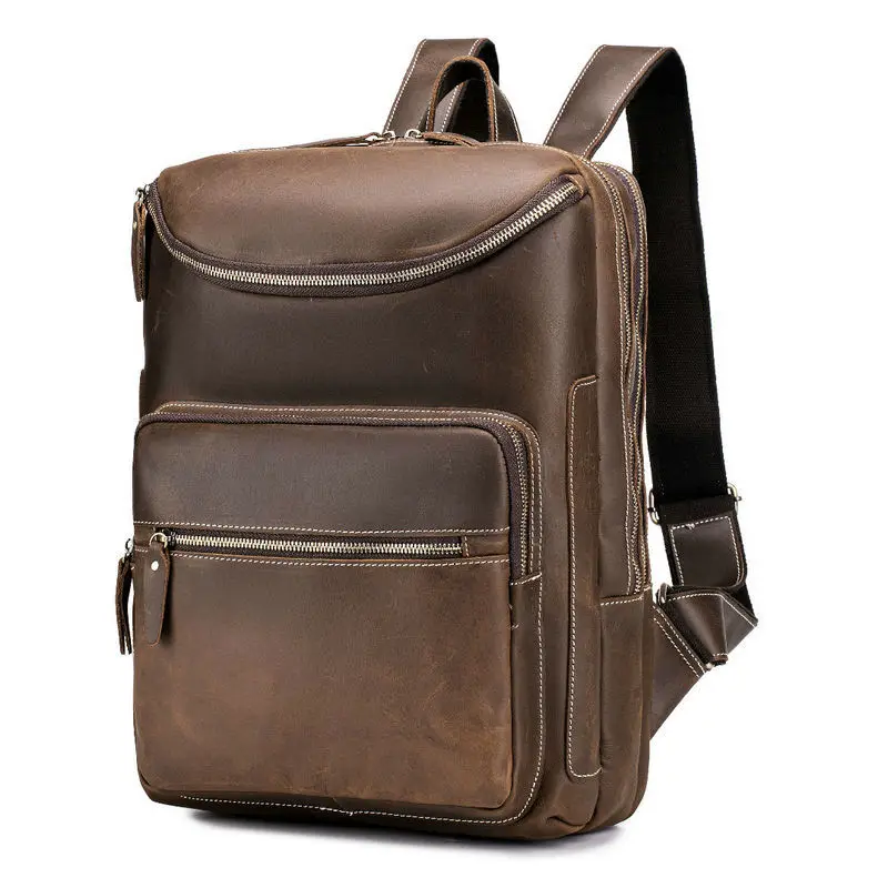 

2026 New Vintage Luxury Brand Real Genuine Leather Men Backpacks Student Backpack Boy Luxury 15.6 Inch Computer Laptop Bag