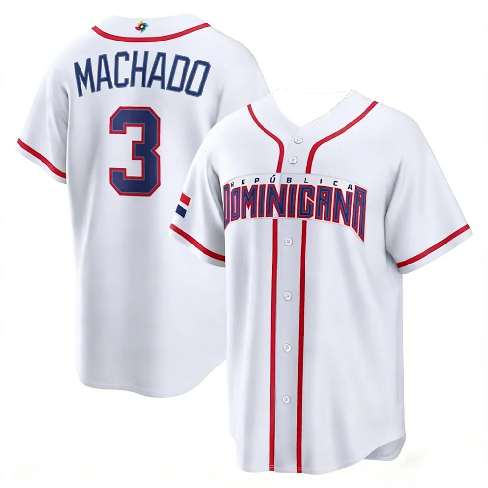 Dominikanische Nationalmannschaft Baseball-Trikot Atmungsaktiv Schnelltrocknend Digital-Druck Trendiger Street-Style Lässiges Trikot für Fans – Detail 7