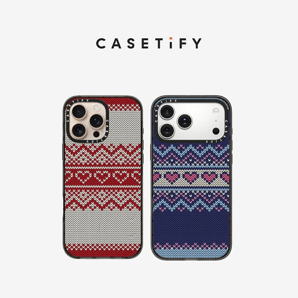 CASETiFY Red, Blue Fair Isle Sweater Stripes  Magnetic Drop-proof Case for iPhone 13 14 15 16 17 Pro Max Air Plus Protect Cover