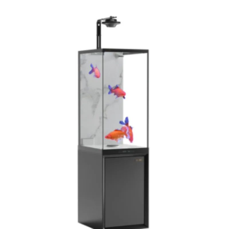 Intelligent square eco-friendly vertical aquarium Ultra-white glass voice-controlled filtering system saves space