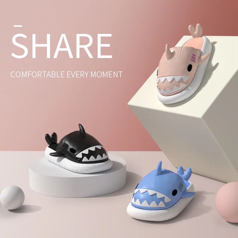 New Home Down Plush Shark Slipper Man Women Autumn Winter Thick Sole Shark Cotton Slipper Indoor Detachable Couple Warm Slippers