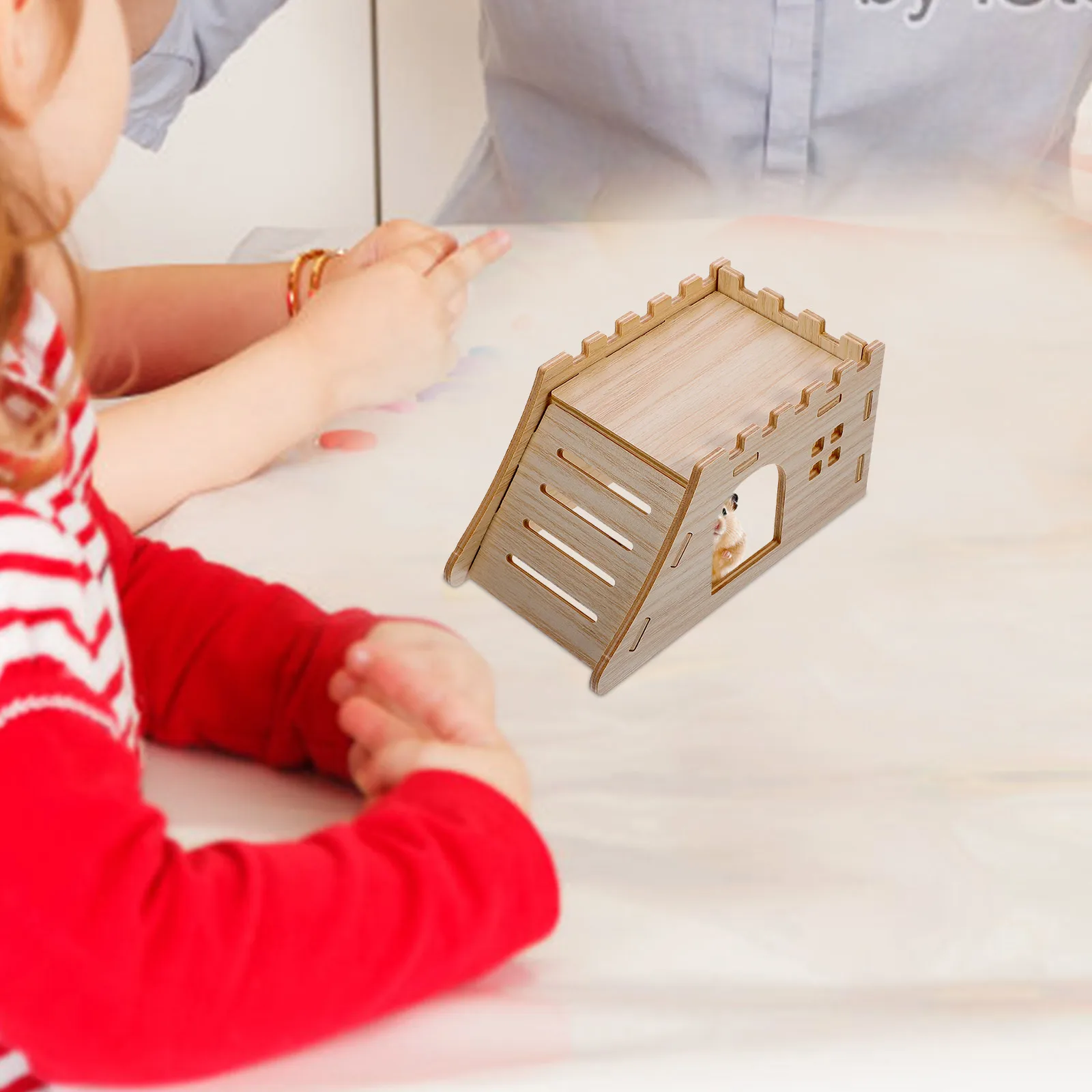 

Wooden Maze Hut Double Layer Small Animal House Hamster Guinea Pig Hideout Toys Reusable Longtime Play Sleep Rest