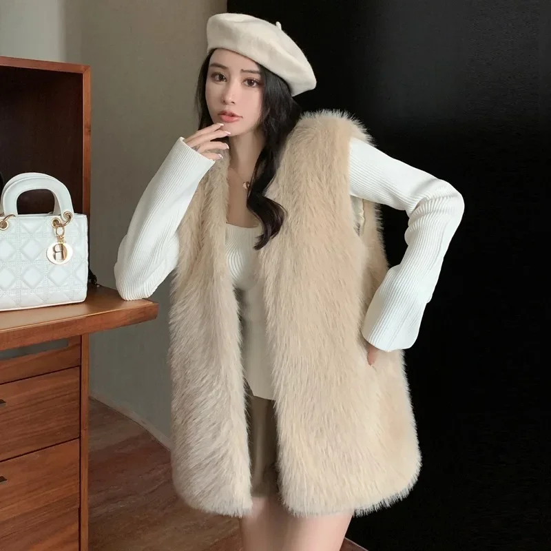 Winter Women's Faux Fur Casual Snowsuit Sleeveless Loose New Korean Jacket Fashion Female Clothing Sales Fur Coat Women