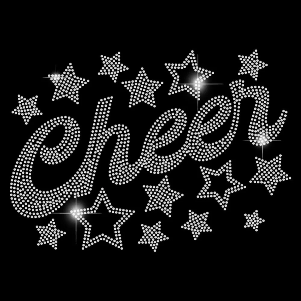 Cheer Iron on Rhinestones Transfer Cheer Stars Bling Decals T-Shirt Crystal DIY Heat Transfer Sticker Crystal Decor for Clothing