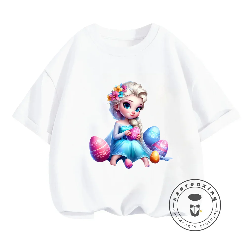 Disney's Elsa Princess Summer T-Shirts Dive into the Beauty of Cartoon Fashion Kawaii O-Neck Lightweight Upper Wear for Girls