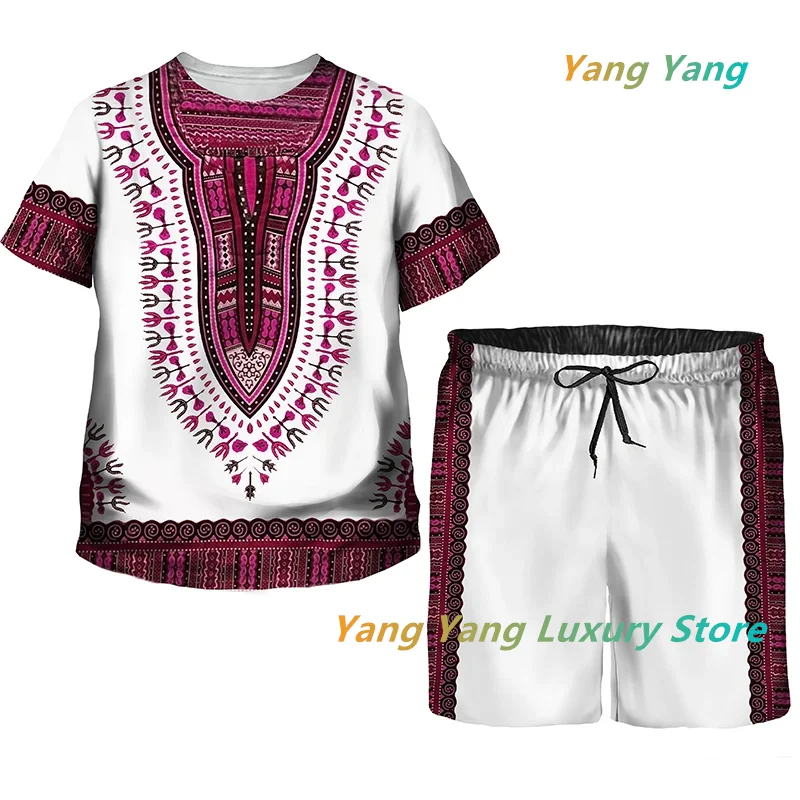 African Print Tracksuit Men/Kids Fashion T-shirts Suit Casual Shorts/Vintage Top Sport And Leisure Summer Clothes Set