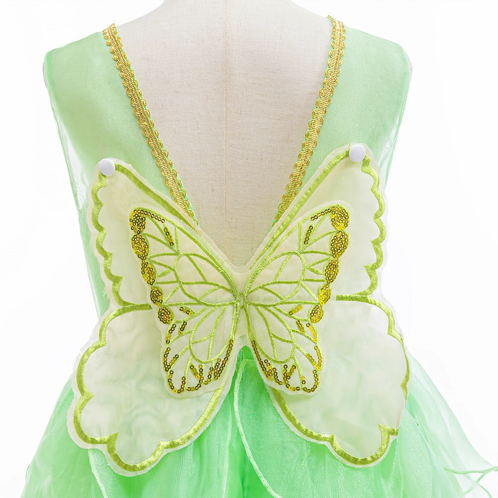 Elf Tiana ชุดคอสเพลย์สําหรับสาวเด็กเจ้าหญิง Fairy แฟนซีปีกสีเขียวชุด + Wand ฮาโลวีนวันเกิด Carnival Party Dress Up