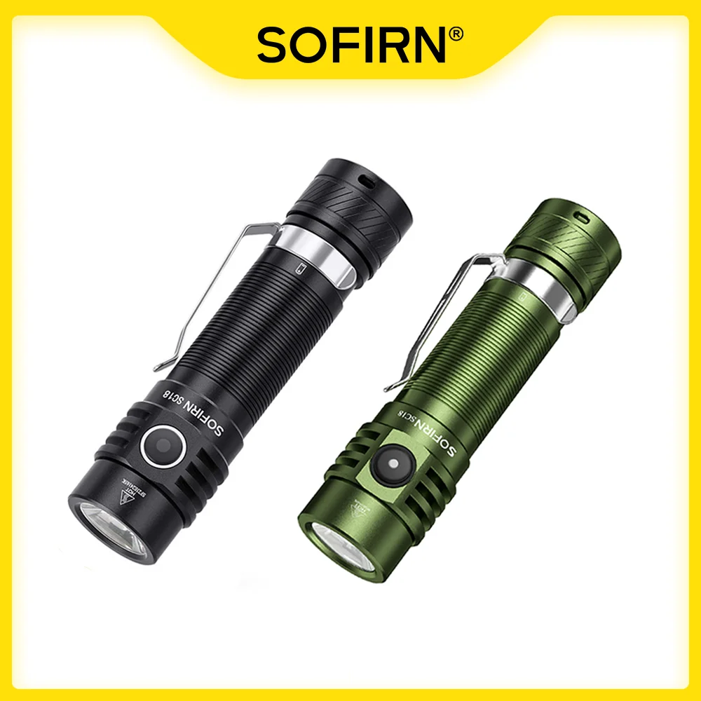 Sofirn-LED懐中電灯,電源インジケーター付き,充電式トーチ,USB c,ティアアクリートレンズ,18650,edc,sc18,sst40,18650