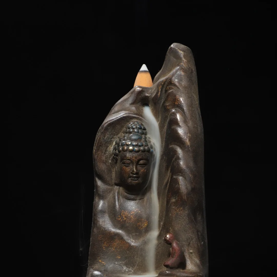 Old Bronze Cinnabar Shakyamuni Buddha Terrace Ask the Way Amitabha Backflow incense incense burner incense holder Ornaments