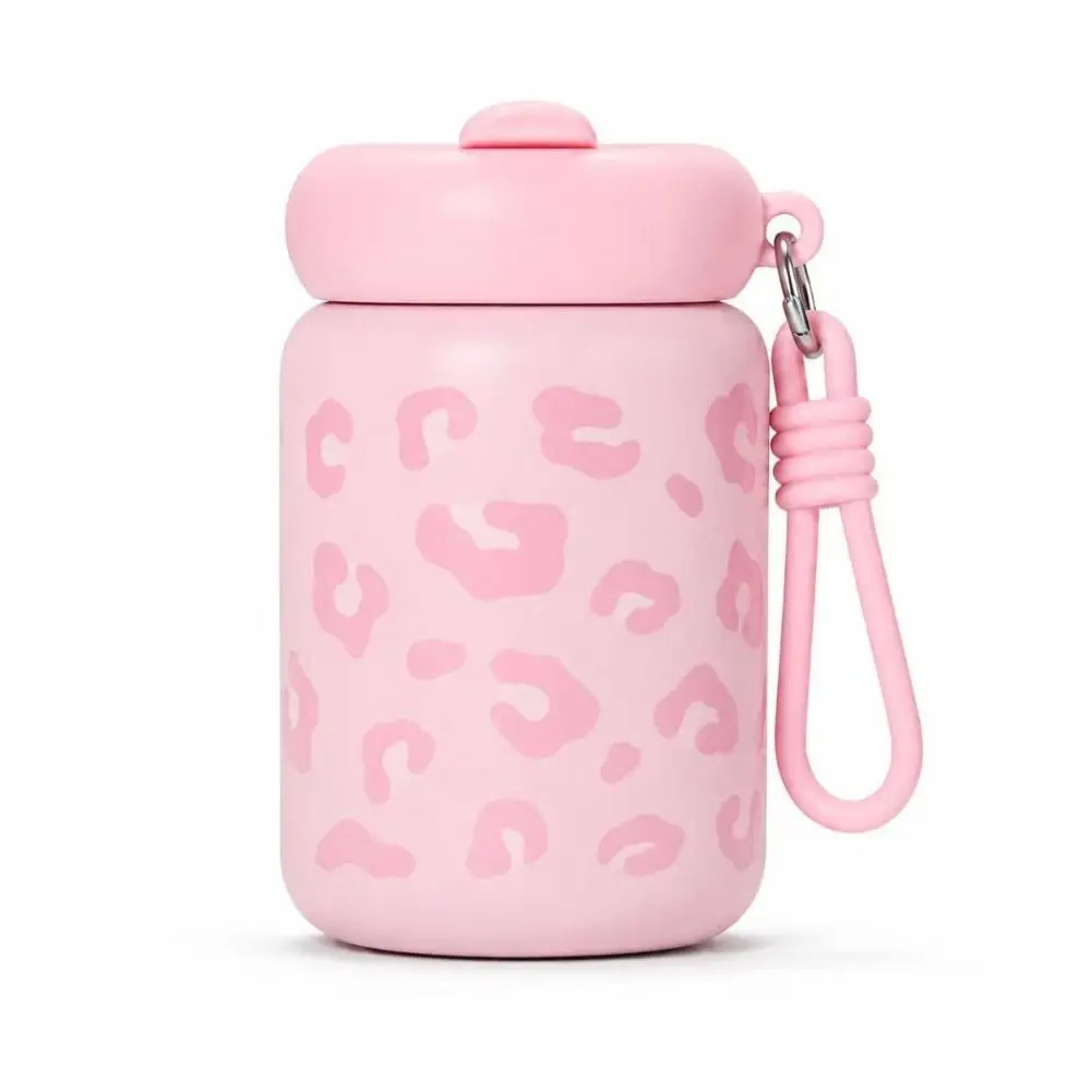 360ml Straw Thermos Cup Leopard Print Insulated Insulated Water Bottle with Lifting Rope Leak-Proof Drinking Water Cup