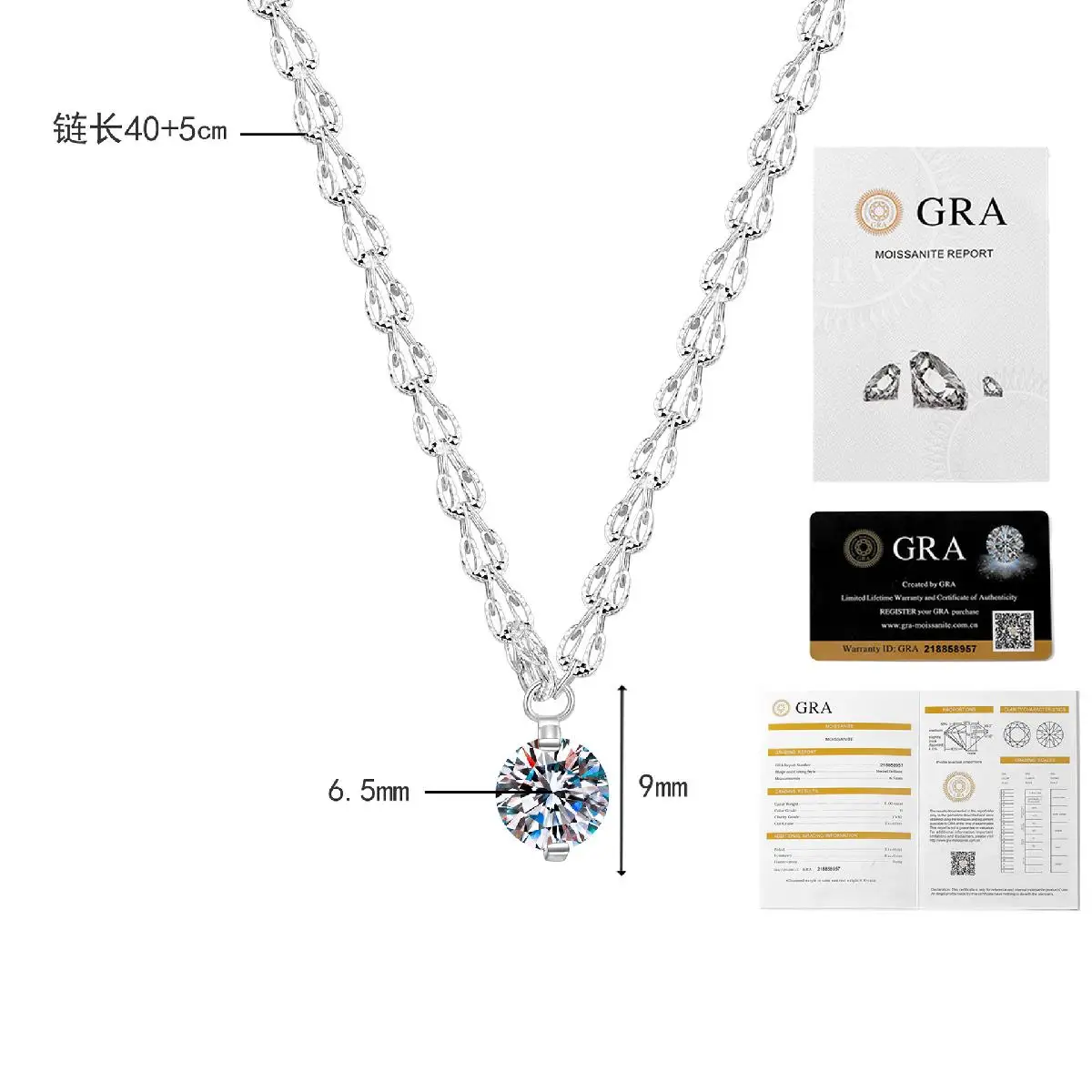 

D-color moissanite pendant rose women's luxury 18K gold inlaid with diamonds 1-carat necklace platinum PT950 imprint