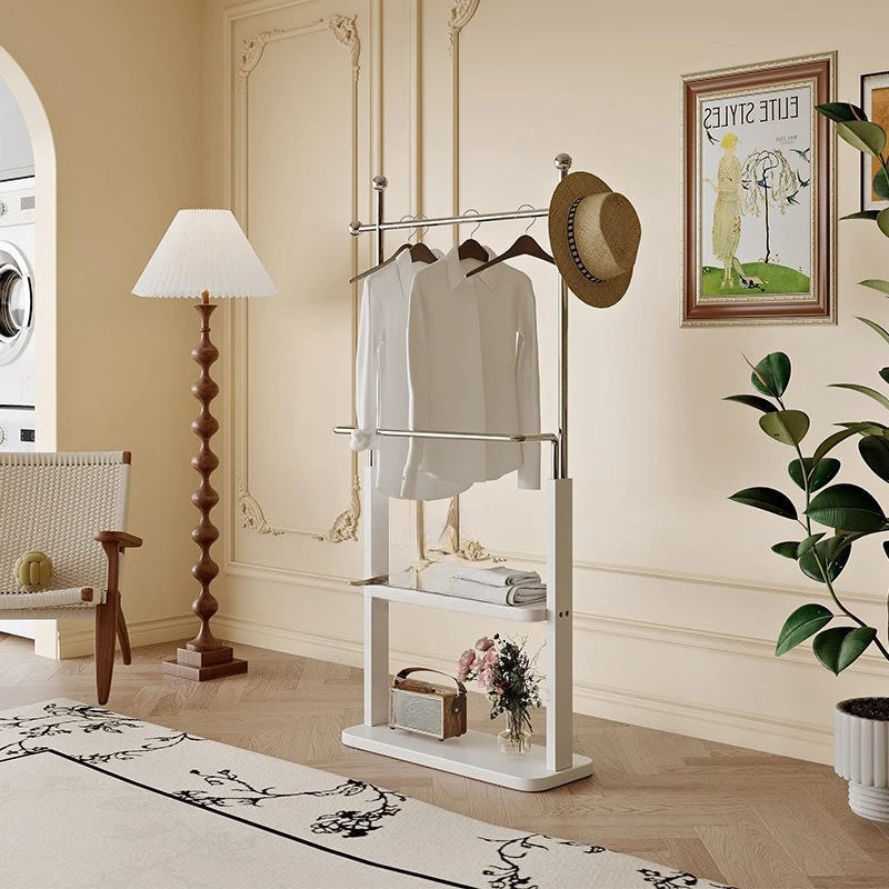 Multifunctional storage integrated movable bedroom solid wood floor hanger