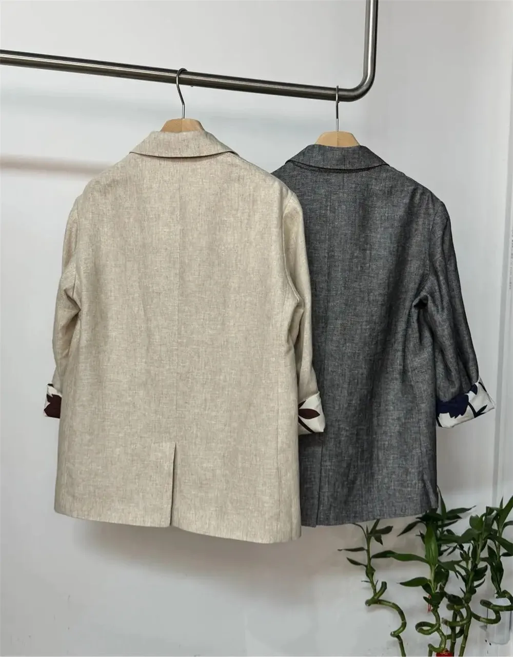 Women's Linen Blazer 2025 Spring Summer Single Buckle Long Sleeve Loose Casual Suit Jacket