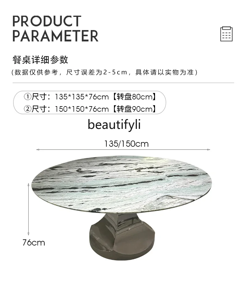 Natural marble, Italian round dining table with turntable villa light luxury dining table and chairs
