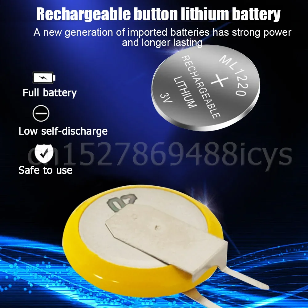 1-5PCS ML1220 ML 1220 3V Lithium Rechargeable Battery With Soldering Foot For Notebook Motherboard Button Coin Cell CR1220