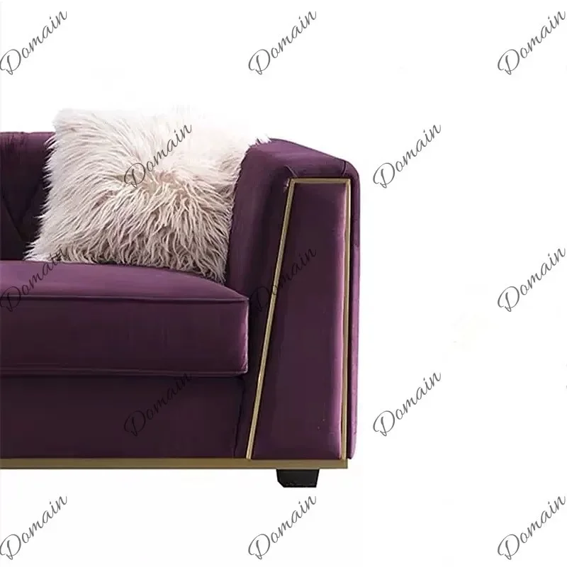 80 N French Luxury Designer Burgundy Velvet Sofa New Classic Stainless Steel Living Room Set