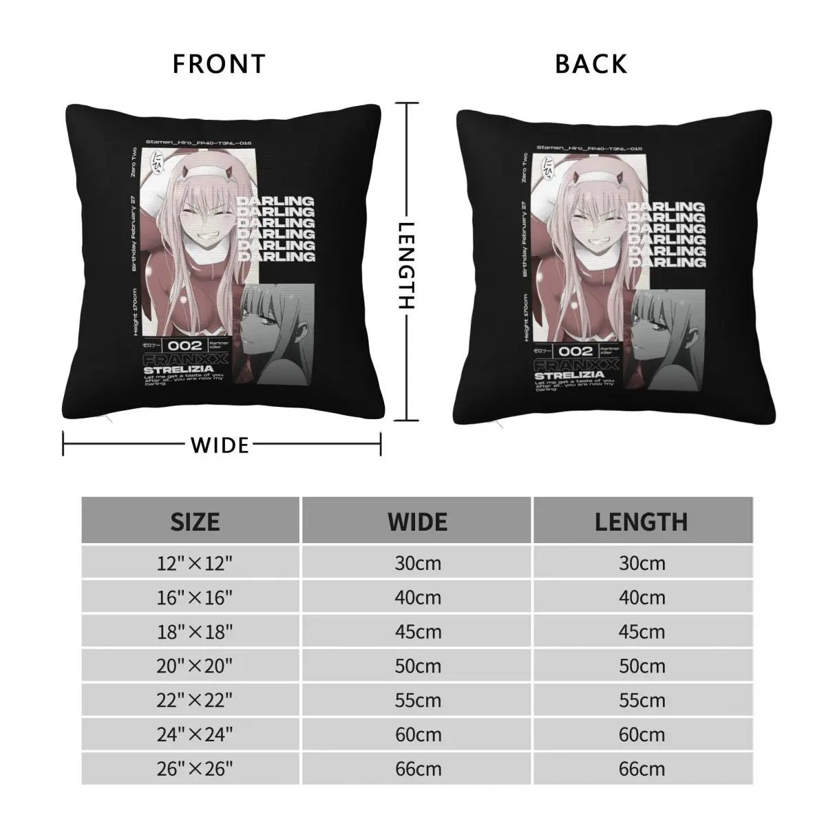 Darling In The Franxx Zero Two Anime Square Pillowcase Cushion Cover Pillow Case Throw Pillow Cover for Home Bedroom Car