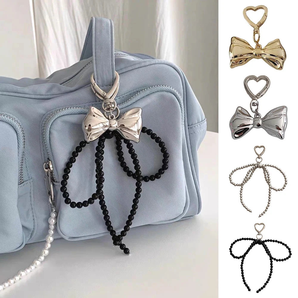 

Delicate Beaded Key Chain Handmade Bow Shaped Keyring Ornament Pearl Decoration For Bags And Phones Strap Lanyard Pendant Decor