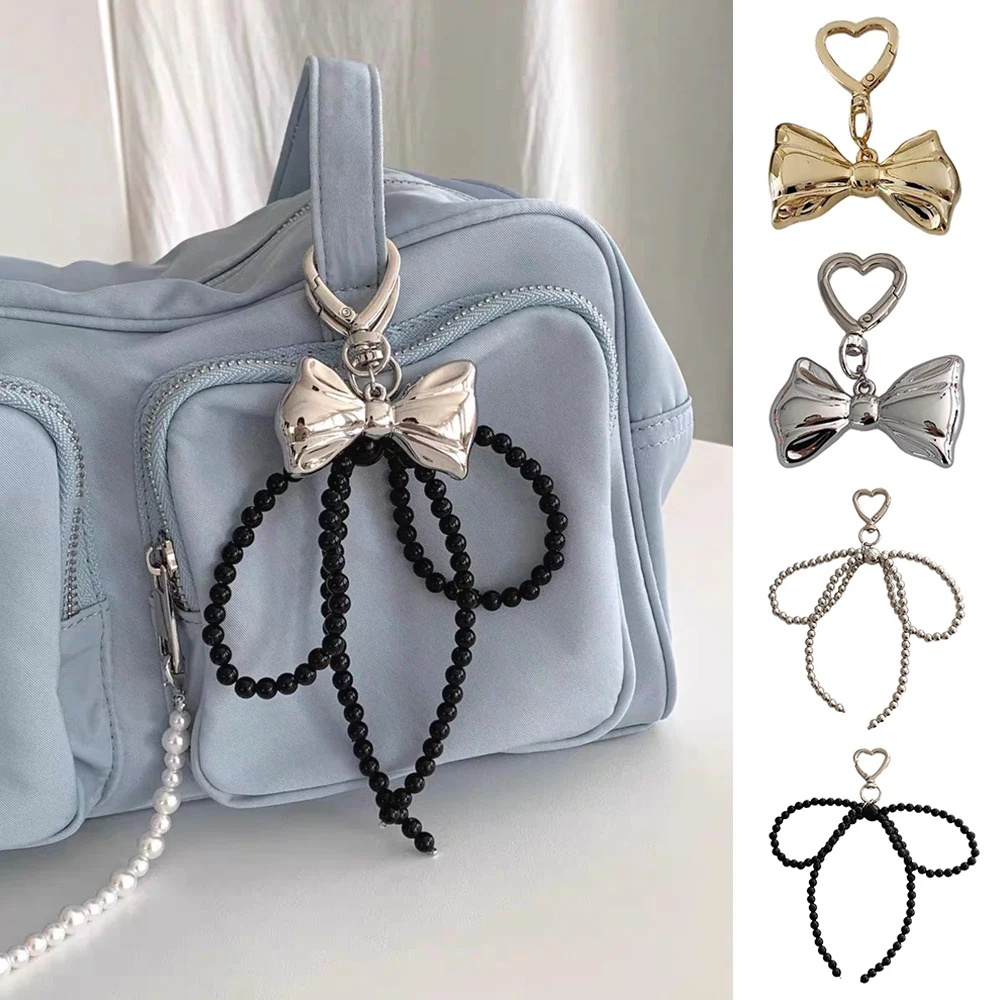 Delicate Beaded Key Chain Handmade Bow Shaped Keyring Ornament Pearl Decoration For Bags And Phones Strap Lanyard Pendant Decor