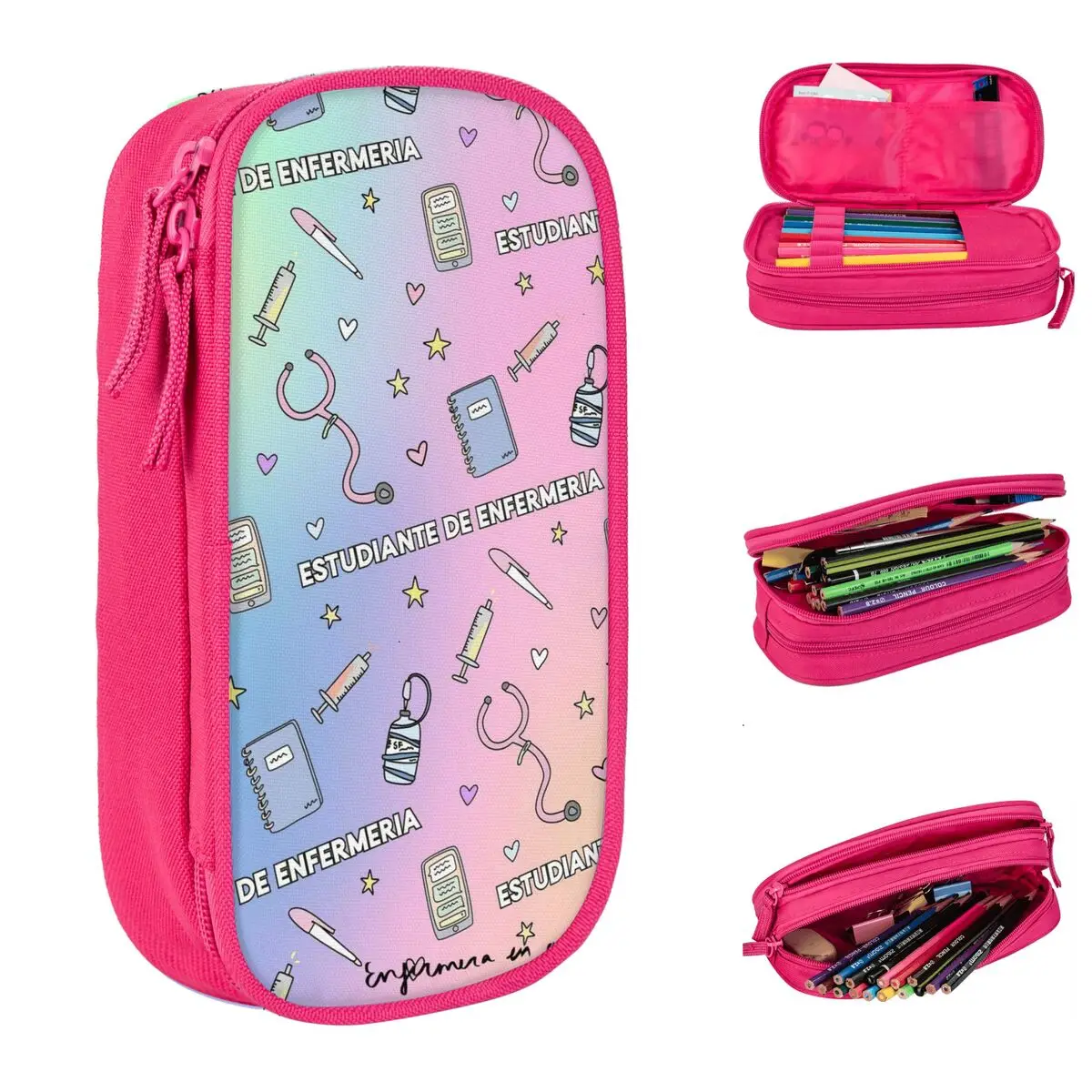 Colorful Enfermera En Apuros Pencil Cases Nurse Pen Holder Bag for Student Large Storage School Supplies Cosmetic Pencil Pouch