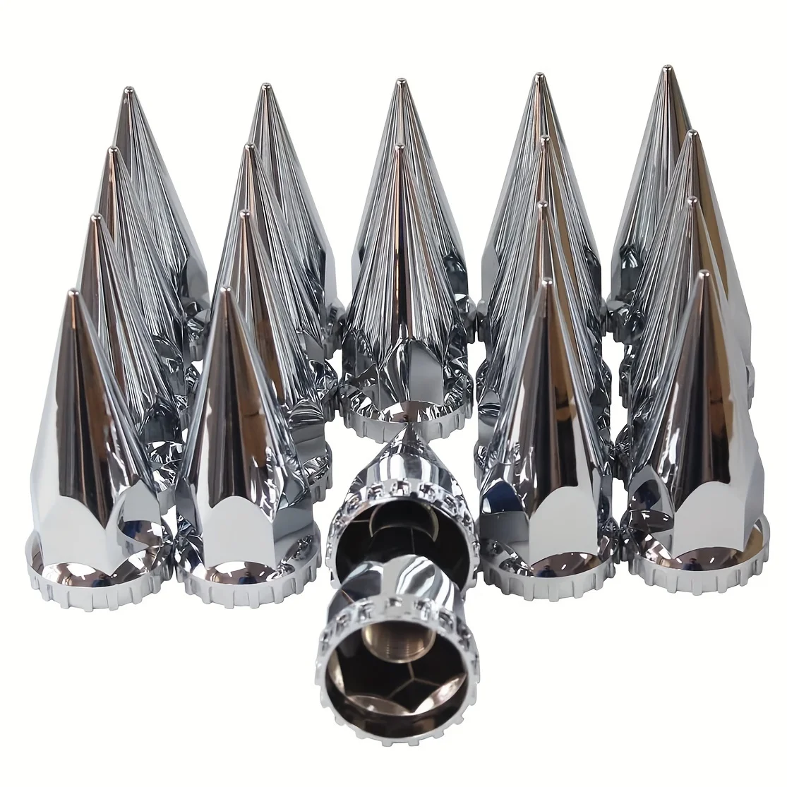 

33mm Chrome ABS Plastic Spiked Screw On Lug Nut Covers Caps With Flange For Semi Truck