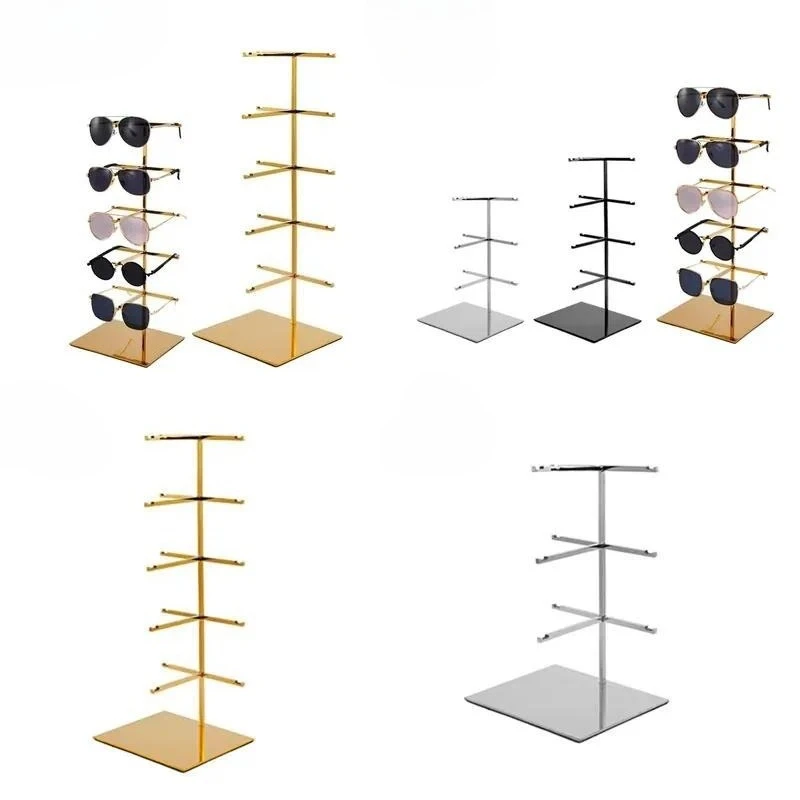 Customized 5 Layer Stainless Steel Glasses Display Stand Gold