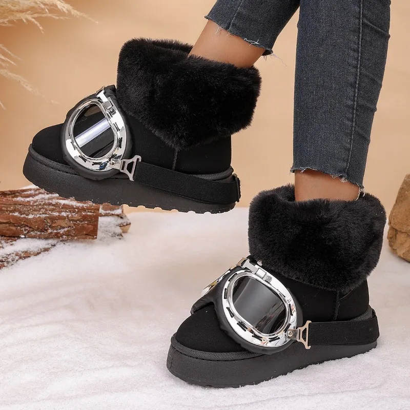 Winter Glasses Decor Thick Soled Comfort Women's Snow Boots 2026 Fashion Fleece Lined Warm Round Toe Casual Boots for Women view 6