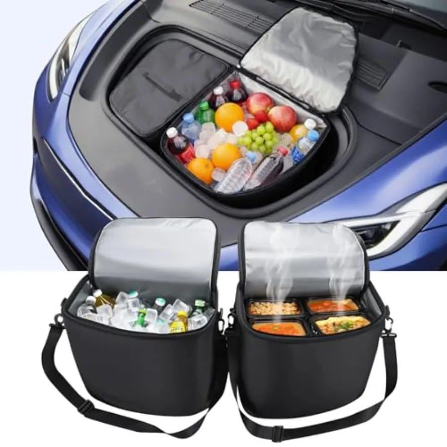 

Insulated Leak Proof Frunk Cooler Organizers for Tesla Model Y Portable Front Trunk Storage Bags with Lid and Strap Set of 2 Bl