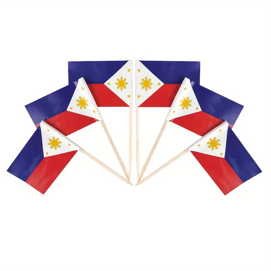 100pcs Philippine Flag Toothpicks - Mini Cupcake Decorations for Parties,Food-Safe Paper Flags for Halloween, Christmas
