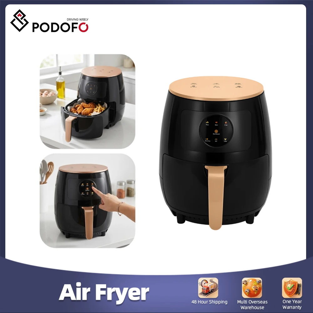 Freidora de Aire Podofo 5L, Horno Tostador sin Aceite para Patatas Fritas, 7 Menús Preestablecidos, Temporizador de 0-60 Minutos, Cocina sin Aceite para el Hogar
