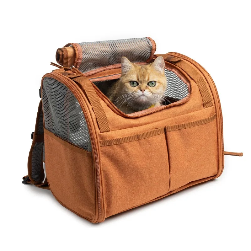

Hot Sale new Pet Carrier Backpack with Sunshade Curtains PVC Mesh for Cats and Dogs Up To 13bs Scratch-Proof Removable Pad