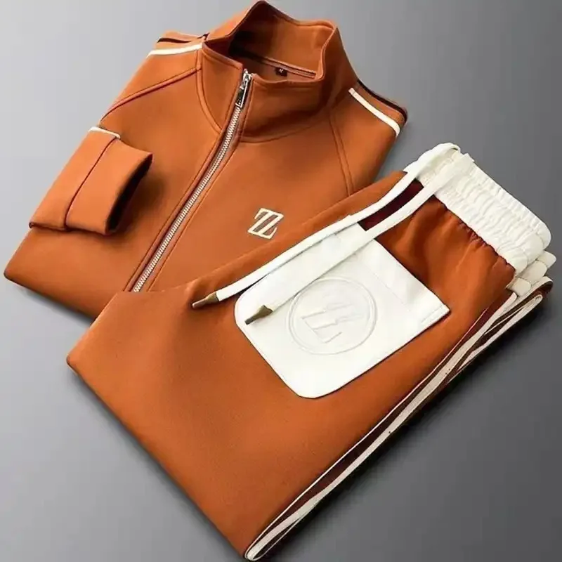 

Men's Autumn New Vertical Collar Casual Sports Suit Trendy Fashion Sportswear Long Sleeve Straight Pants Two-piece Set