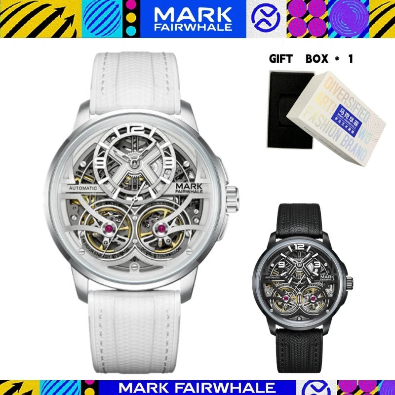 

MARK FAIRWHALE автоматические часы 6025, модные двойные турбийоны, силиконовый ремешок, светящиеся водонепроницаемые механические часы для мужчин