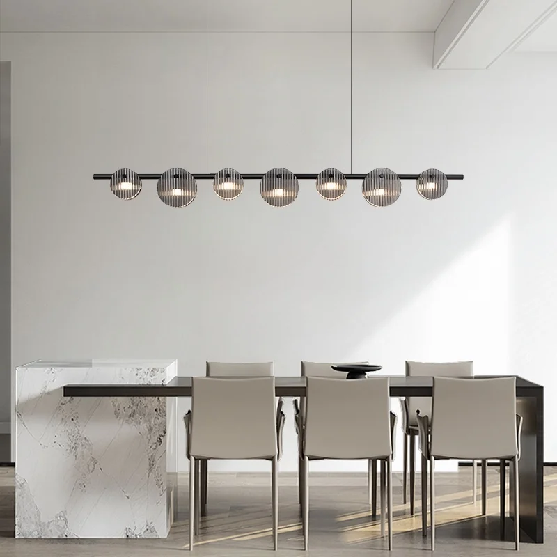 Black Linear Pendant Light Chandelier for Long Dining Table Office Bar Modern Striped Glass Chandelier above Kitchen Island