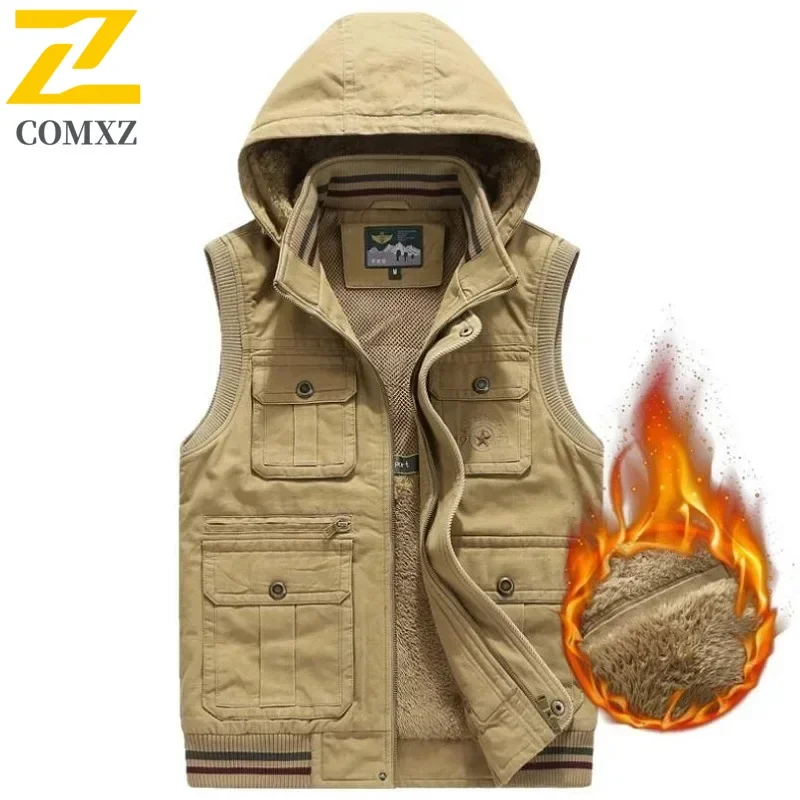 

Осенне-зимний жилет, мужская повседневная куртка без рукавов с капюшоном, мужская теплая хлопковая флисовая ветровка, мужской жилет, большой размер 8XL