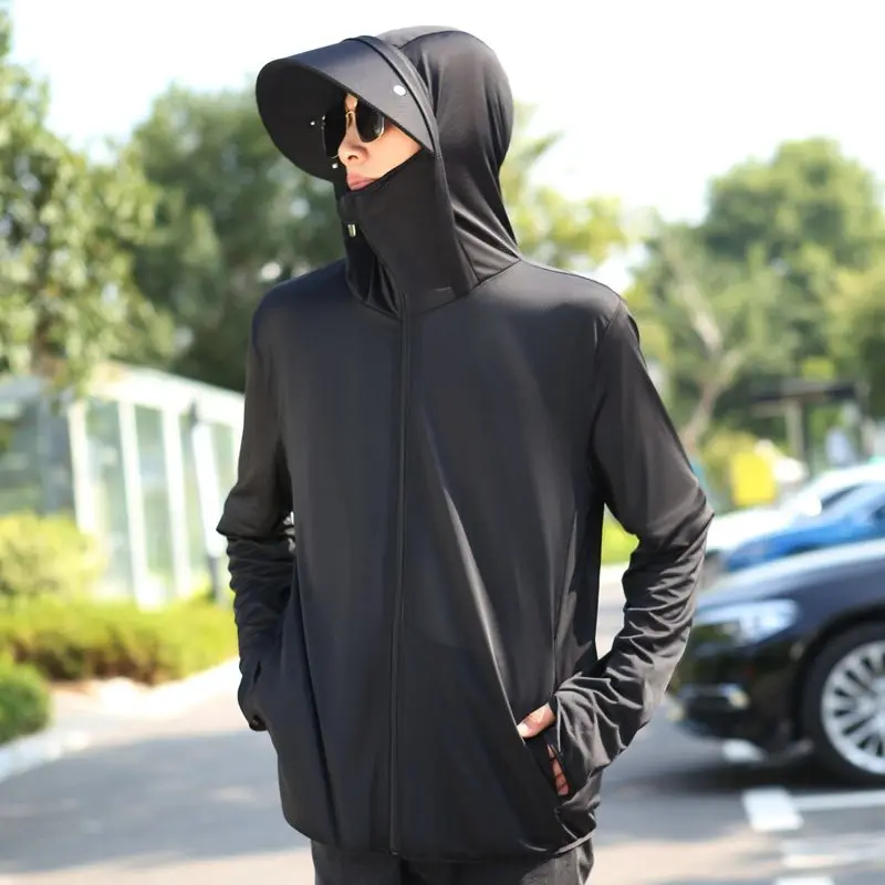 

Summer Skin Coats Men Sunscreen Breathable Light Thin Cool Nylon Sun Protection Hooded UV Proof Windbreaker Casual Jackets B87