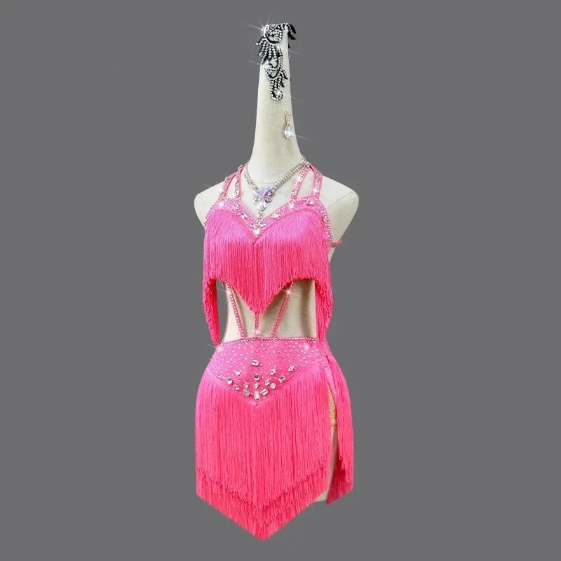 Red Latin Dance Dress Costume Women Stage Outfit Party Top Performance Clothes Shirt for Prom Girl Sport Competition Samba Suit