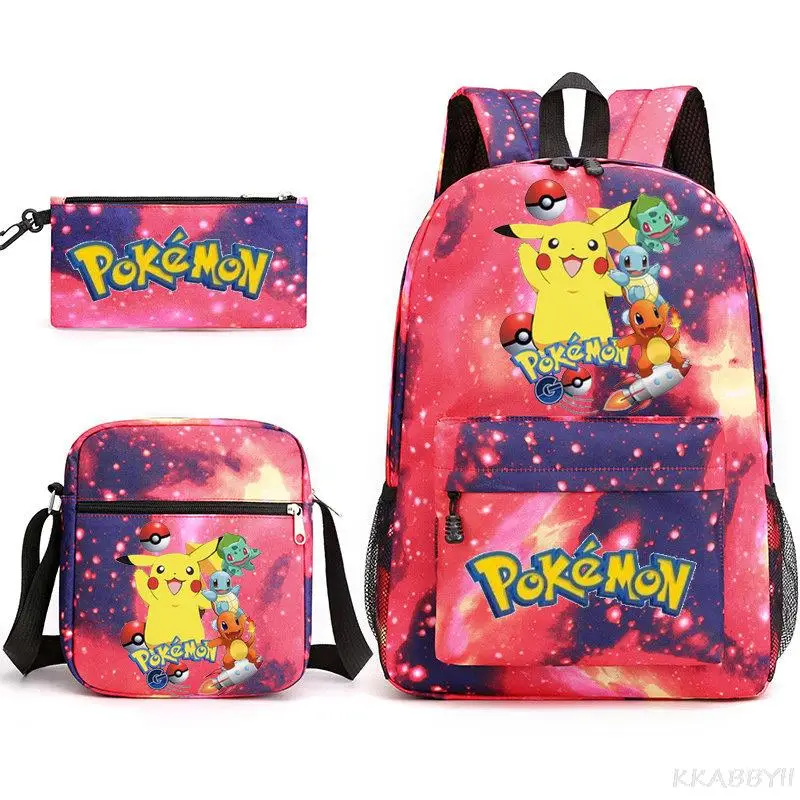 POKEMON 3Pcs Set Backpack 3D Prints Knapsack for Teenagers Girls Boys Cute Pikachu Travel Bagpack Children School Bags