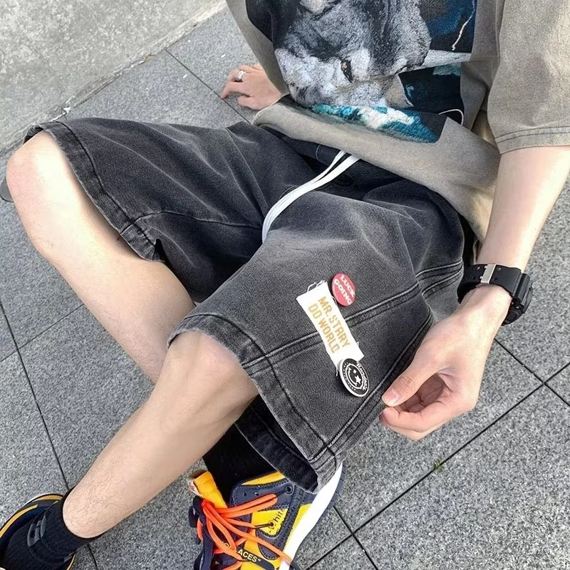 

Casual High Waist Men's Jeans orts Elastic Waist Straight Leg Loose Fit Summer Workwear New Sle Five-Quarter Pants