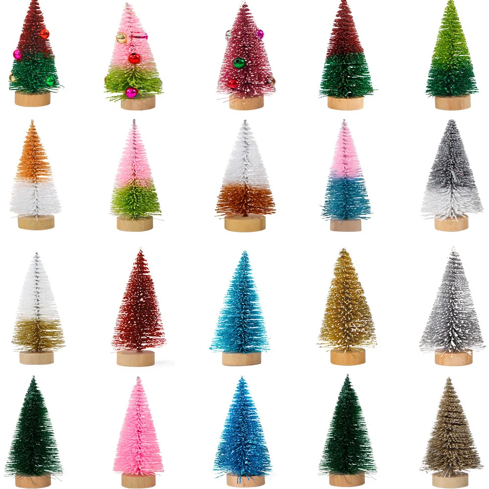 4pcs 10cm Christmas Tree Cedar Pine Gradient Blue Green Gold Silver and Red Xmas Mini Tree New Year Festival Desktop Ornaments