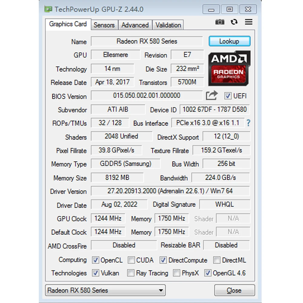 Gebrauchte unika amd radeon rx 580 8gb spiel grafikkarten gddr5 256bit 2048sp 8pin rx580 8g gpu rx 580 desktop computer videokarten