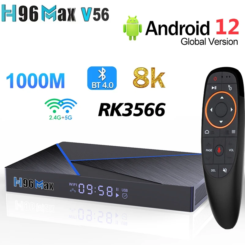 Smart TV Box H96 MAX V56 RK3566 Android 12 1000M 2.4G&5G WiFi 4K 8K BT 4GB 32GB 8GB 64GB Media Player Set Top Box TVBOX