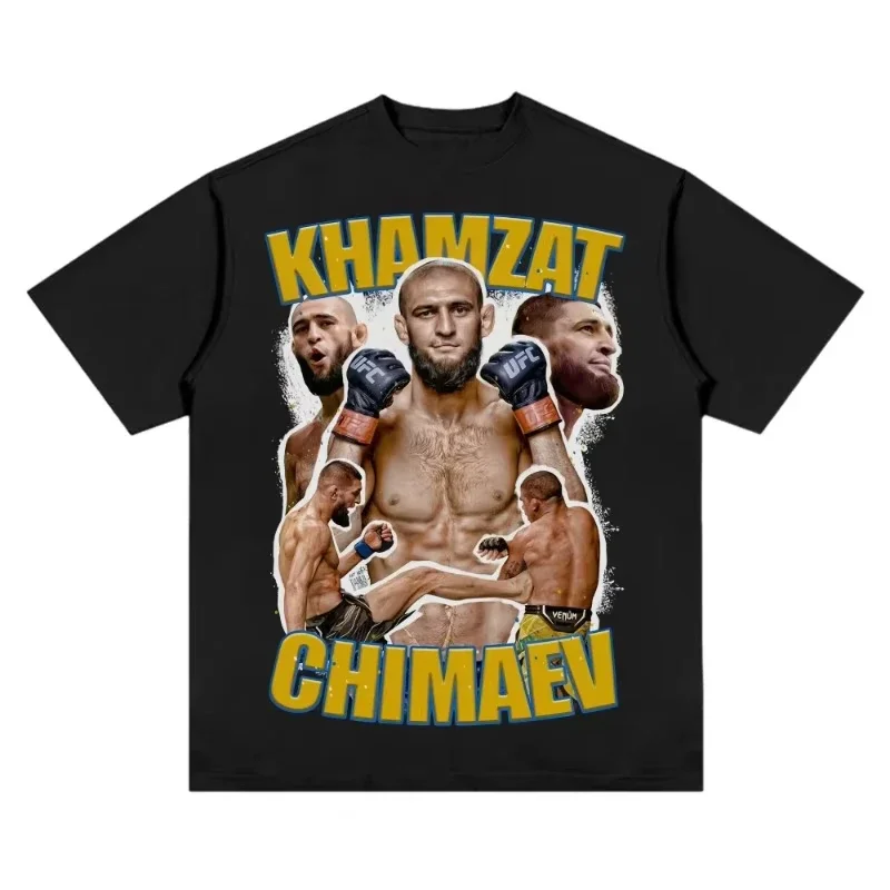 Fighting Fitness Gym Men T-shirt Khamzat Chimaev POATAN OLIVEIRA DOBRONX Vintage Boxing Figure Print Cotton Short Sleeve MMA Tee