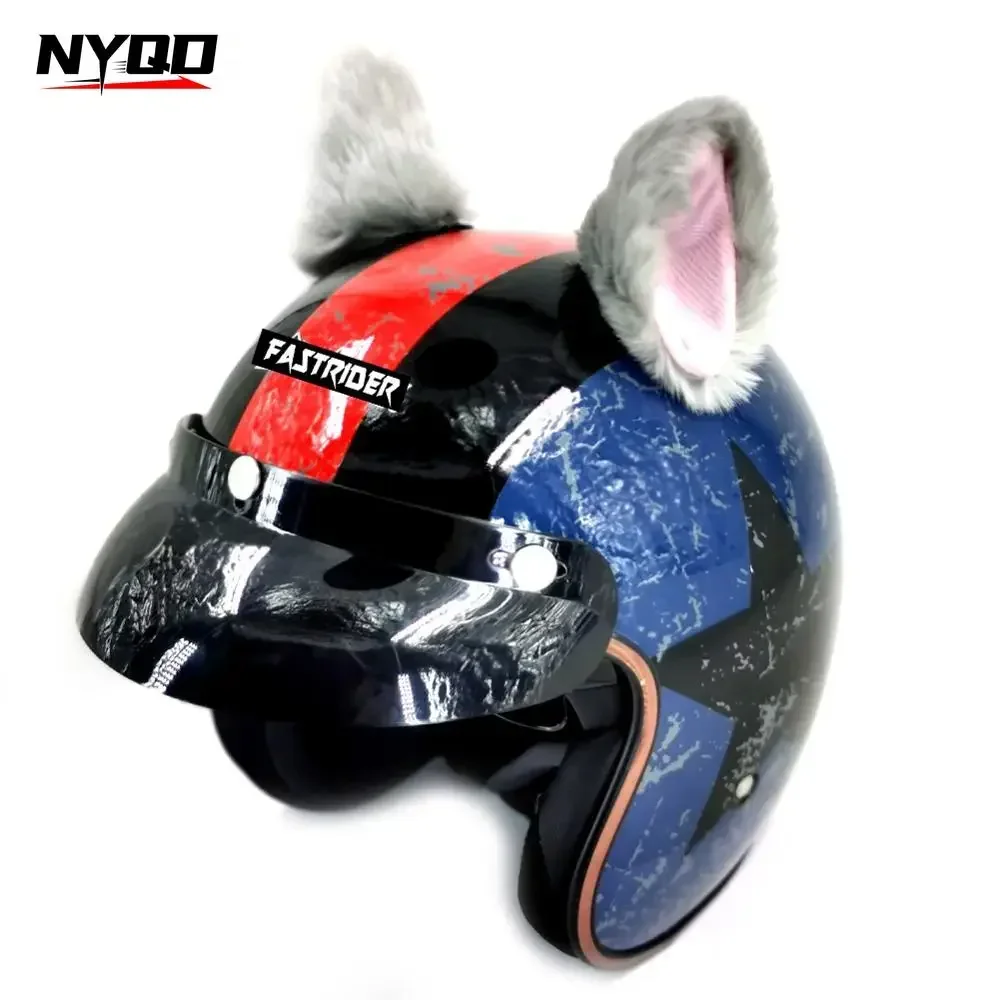 Motorcycle Helmet Decoration Plush Wolf Fox Cat Ear Soft Handmade Cute Furry Hairpin Headwear Hair Clip Helm Accessory