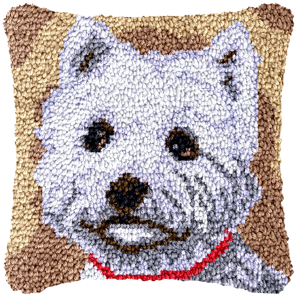 

BZ79 Small white dog Acrylic Yarn Tapestry Pillow Kit, Canvas Cushion, Front DIY Home work Cross Stitch Pillowcase